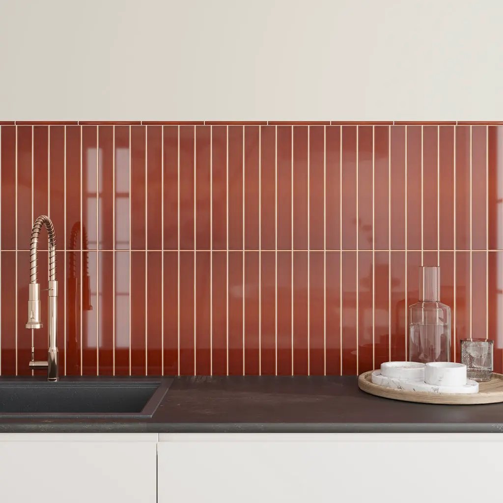 Caramel 0.5x8 Glossy Ceramic Pencil Tile Trim (10 pack, 0.27 sq ft/case) by Apollo Tile