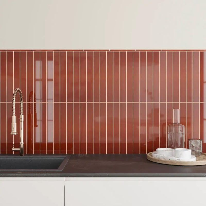 Caramel 0.5x8 Glossy Ceramic Pencil Tile Trim (10 pack, 0.27 sq ft/case) by Apollo Tile