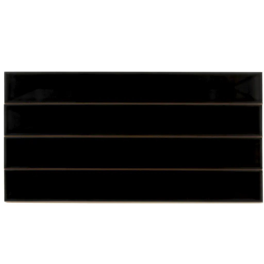 Jet Black 2x16 Glossy Ceramic Deco Subway Tile (50 pack,10.76 sq ft/case) by Apollo Tile