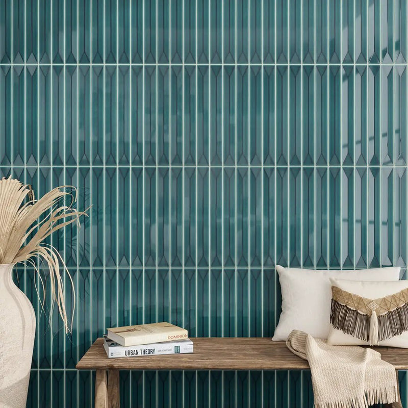 Emerald Petrol Blue 2x16 Glossy Ceramic Deco Subway Tile (50 pack,10.76 sq ft/case) by Apollo Tile