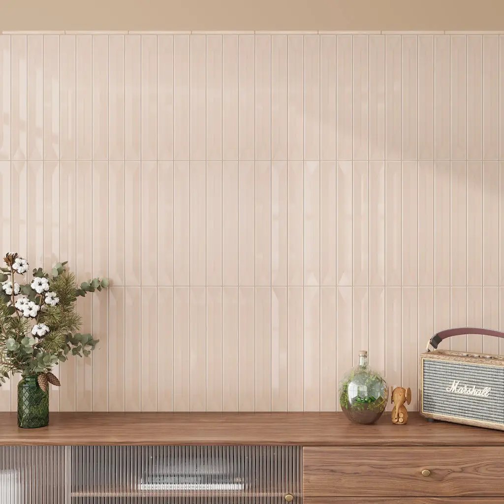 Powder Pink 0.5x8 Glossy Ceramic Pencil Tile Trim (10 pack, 0.27 sq ft/case) by Apollo Tile