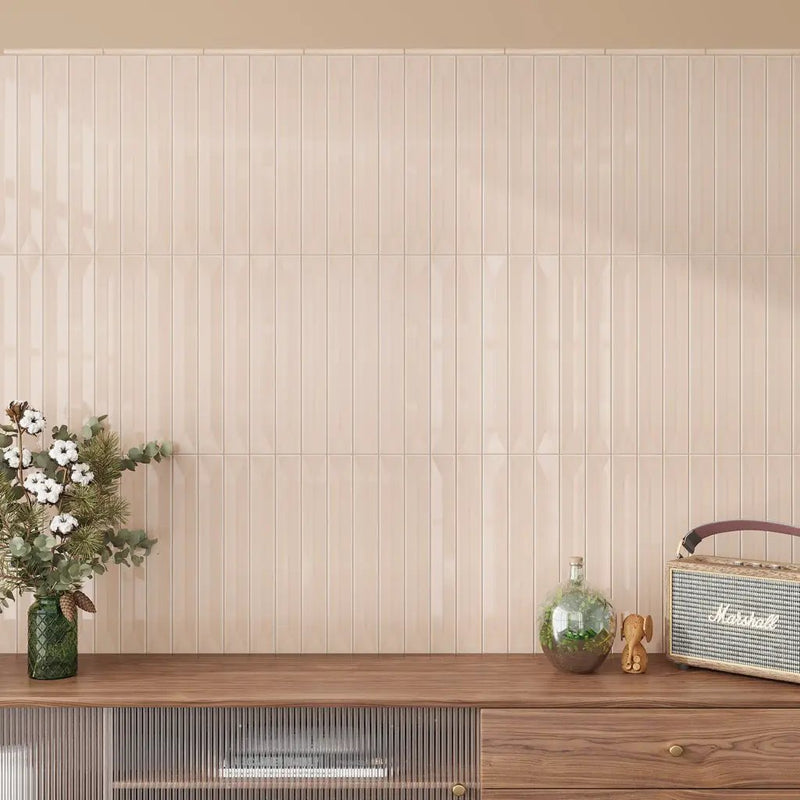 Powder Pink 0.5x8 Glossy Ceramic Pencil Tile Trim (10 pack, 0.27 sq ft/case) by Apollo Tile