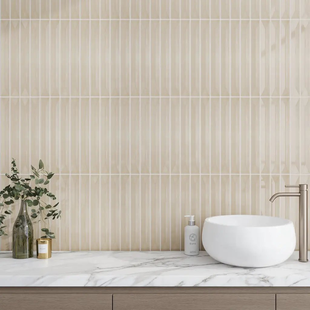 Alabaster Beige 2x16 Glossy Ceramic Deco Subway Tile (50 pack,10.76 sq ft/case) by Apollo Tile
