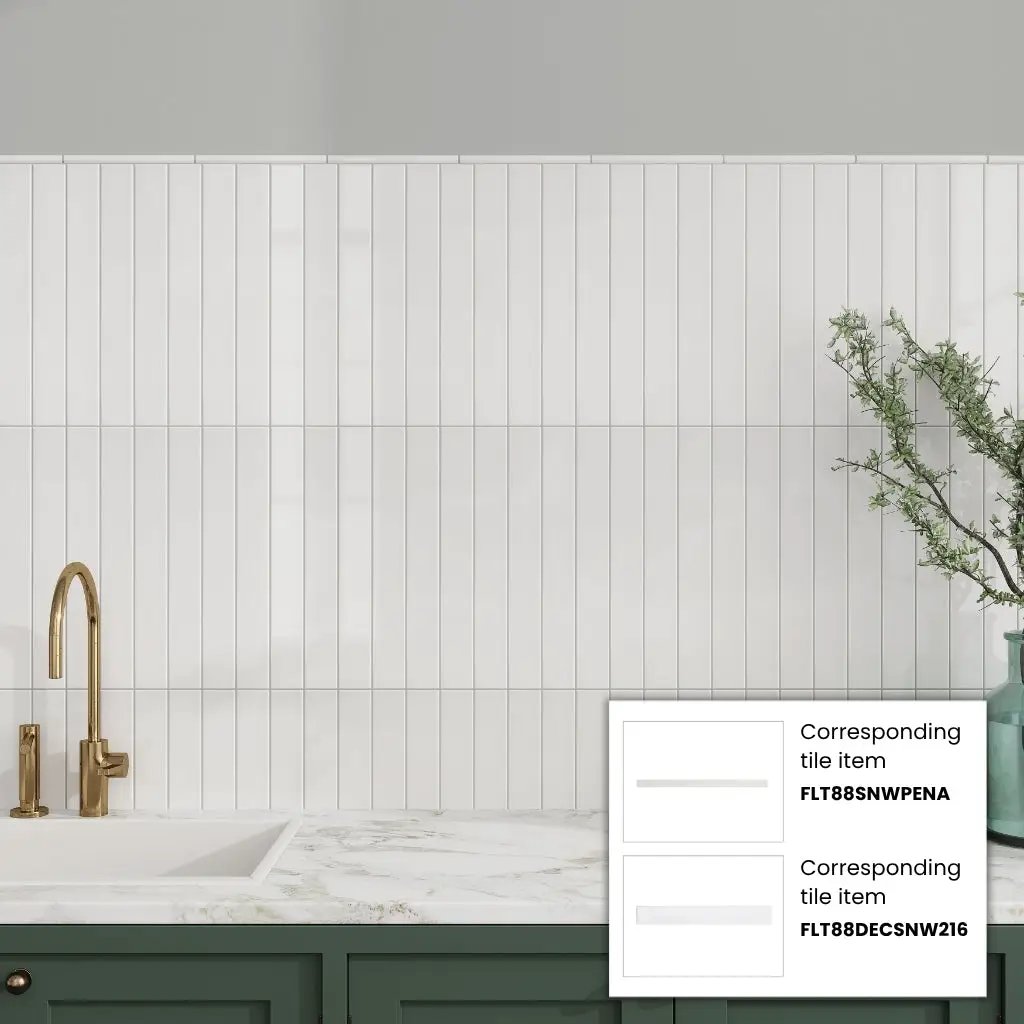 Snow White 0.5x8 Glossy Ceramic Pencil Tile Trim (10 pack, 0.27 sq ft/case) by Apollo Tile