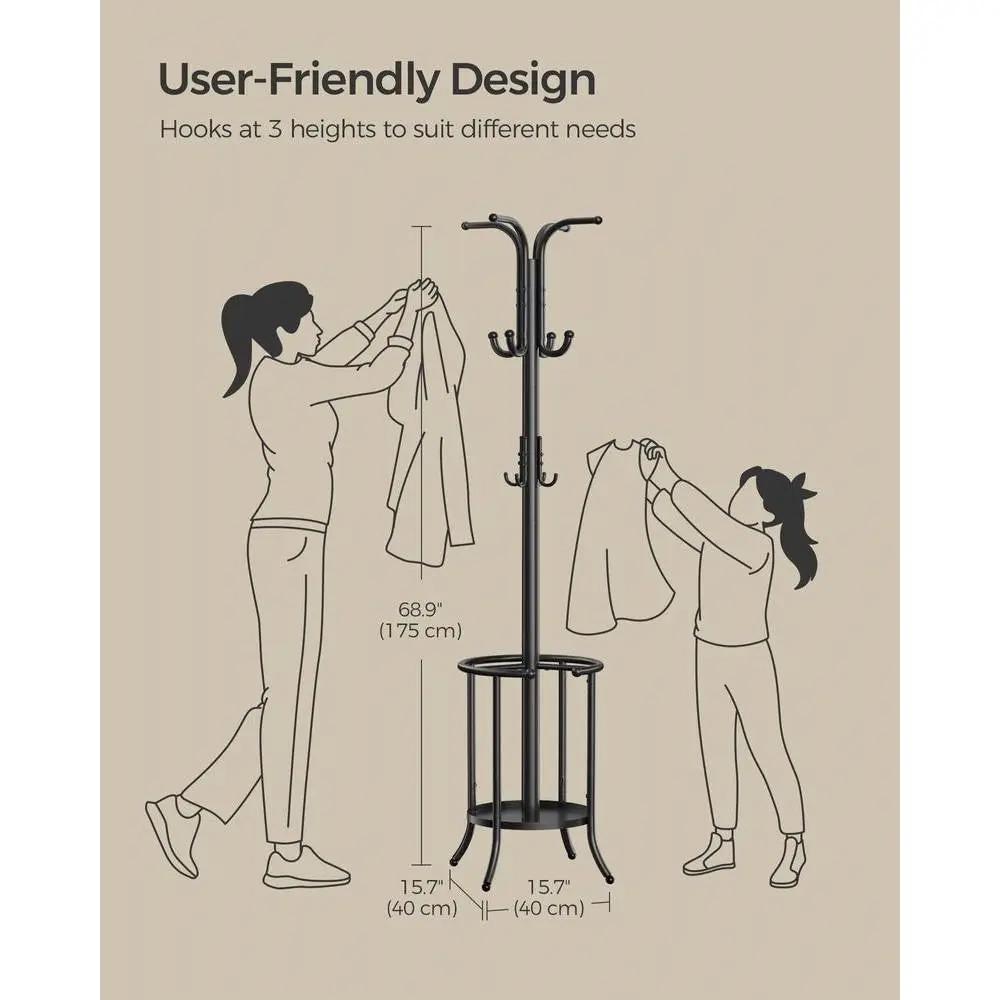 Heavy Duty Black Metal Coat Rack with Umbrella Holder by HomePacific