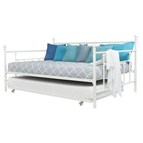 Full size White Metal Daybed with Twin Roll-out Trundle Bed by HomePacific
