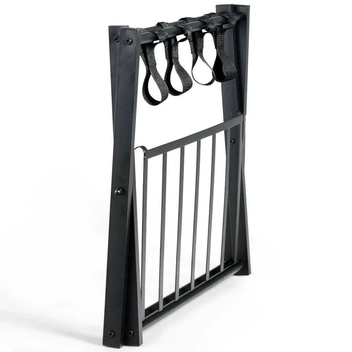 Set of 2 - Folding Black Metal Luggage Rack with Bottom Storage Shelf by HomePacific