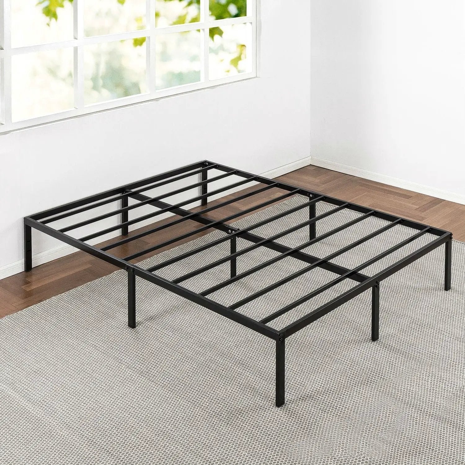 Full size Black Metal Platform Bed Frame with Headboard Attachment Slots by HomePacific