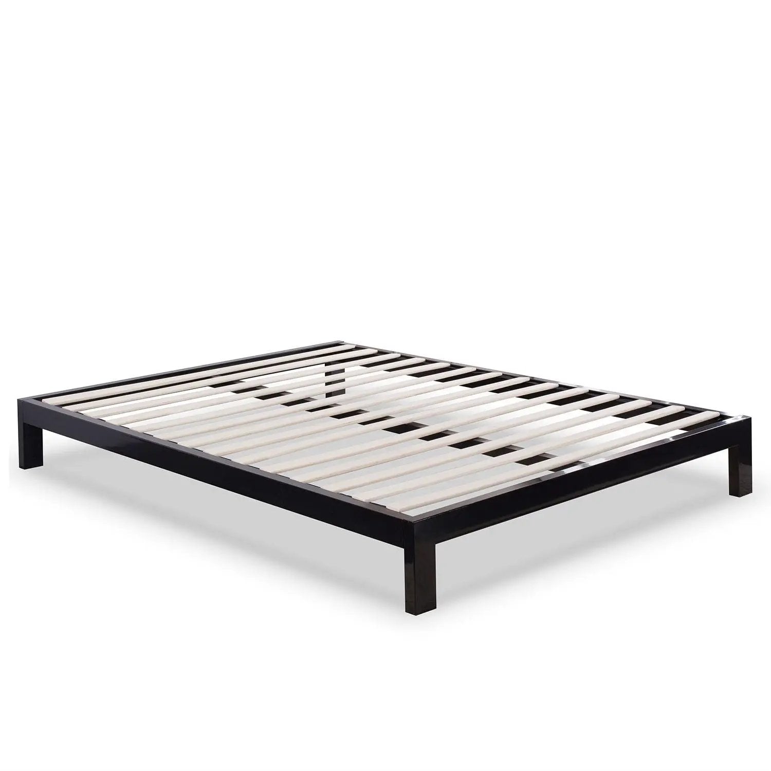 Full size Contemporary Black Metal Platform Bed with Wooden Slats by HomePacific