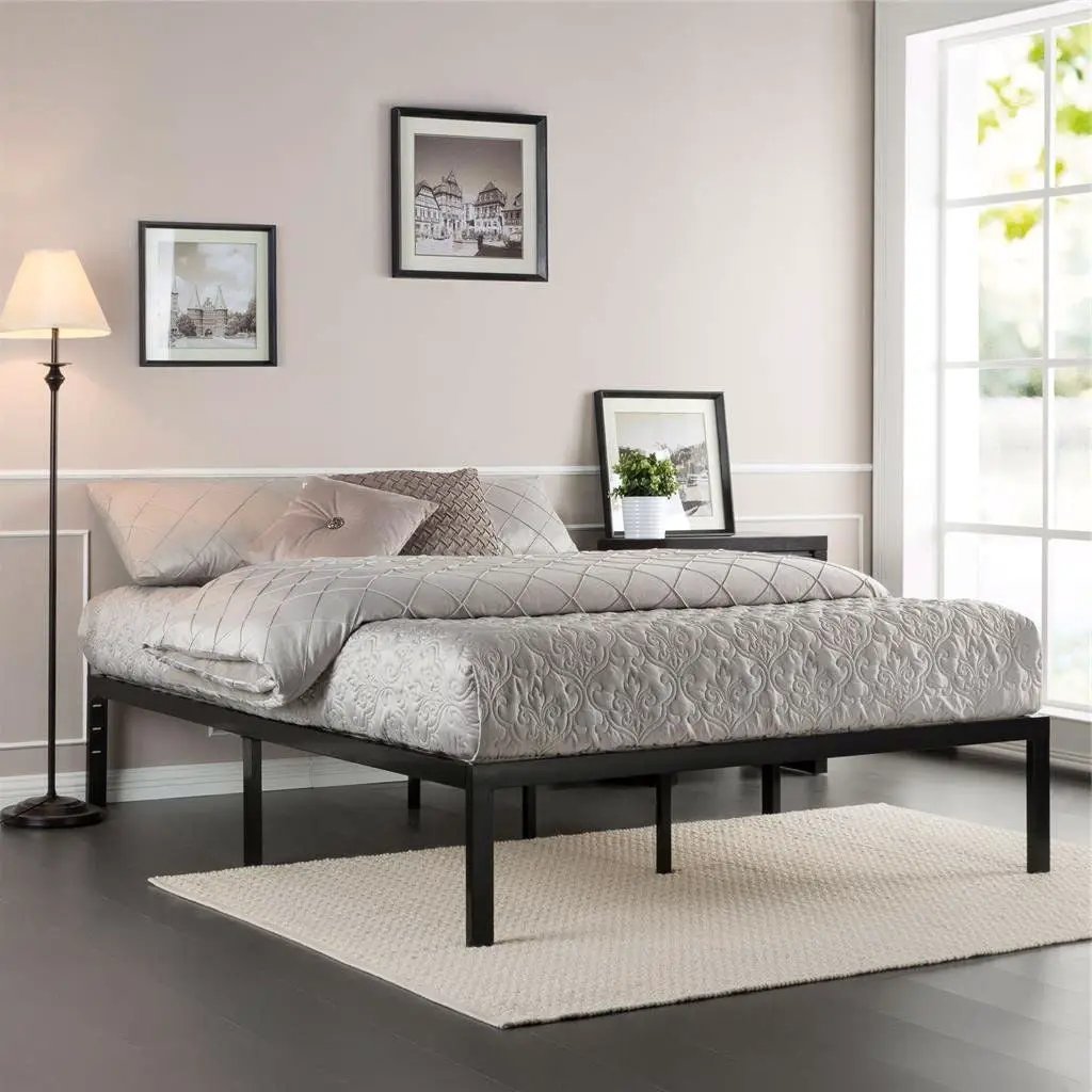 Full Metal Platform Bed Frame with Wooden Mattress Support Slats by HomePacific