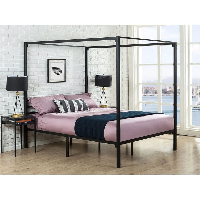 Full size Modern Black Metal Canopy Bed Frame by HomePacific