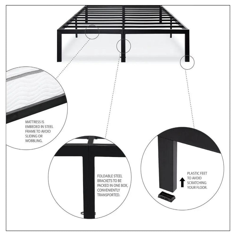 Full size Heavy Duty Metal Platform Bed Frame - 2,000 lb Weight Capacity by HomePacific