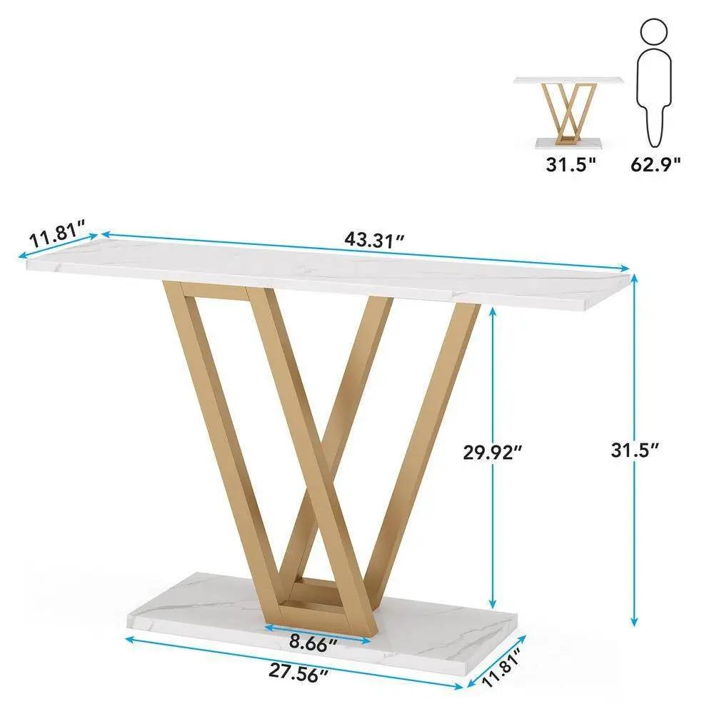 Modern Industrial Console Table with Faux White Marble Top and Gold Frame by HomePacific
