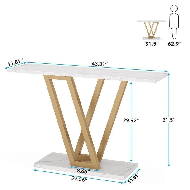 Modern Industrial Console Table with Faux White Marble Top and Gold Frame by HomePacific