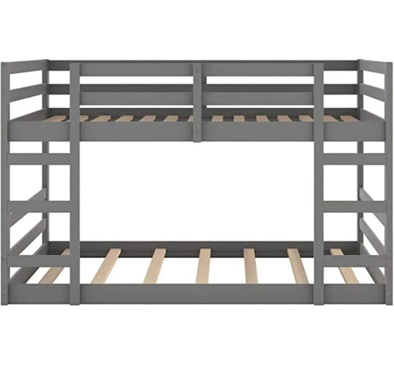 Full over Full Modern Low Profile Bunk Bed in Grey Wood Finish by HomePacific