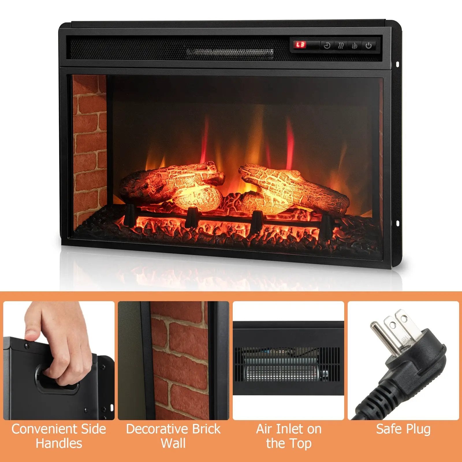 26 Inch Infrared Electric Fireplace Insert with Remote Control-Black by DirectDeals