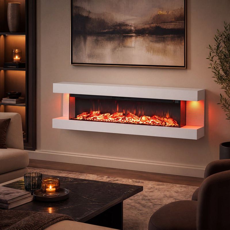 32-Inch Wall Mount Electric Fireplace with WiFi & Floating Mantel, photo 2 of 2