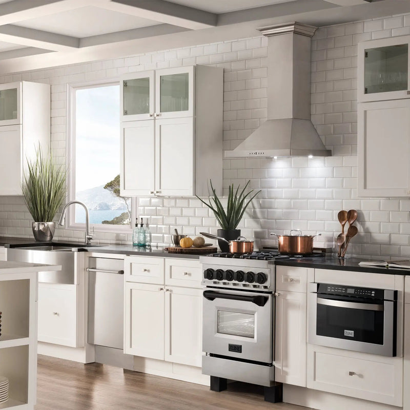ZLINE 24" Autograph Dual Fuel Range, Stainless, Black accents, RAZ-24-MB by Farmhouse Kitchen and Bath