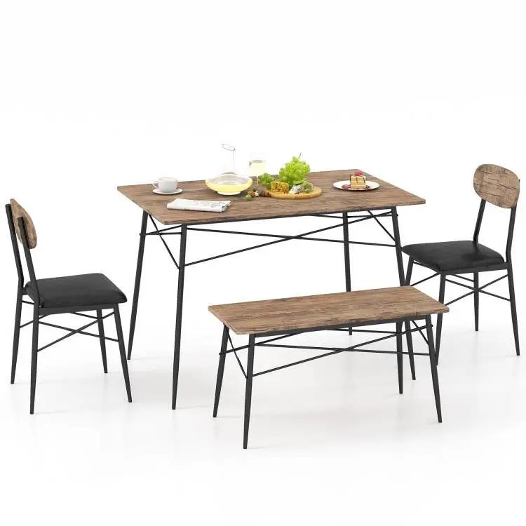 Modern 4-Piece Dining Set with Wood Top Table 2 Chairs and Bench by HomePacific