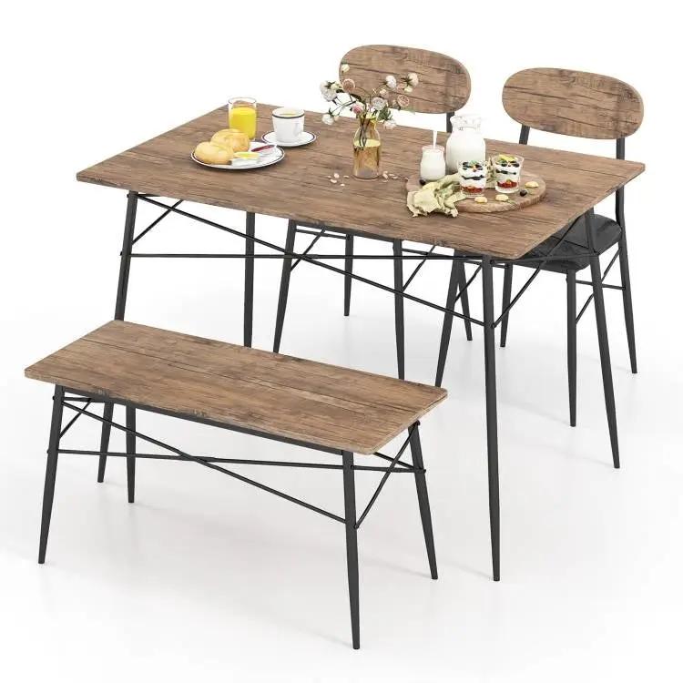 Modern 4-Piece Dining Set with Wood Top Table 2 Chairs and Bench by HomePacific