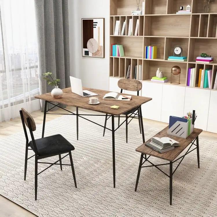 Modern 4-Piece Dining Set with Wood Top Table 2 Chairs and Bench by HomePacific