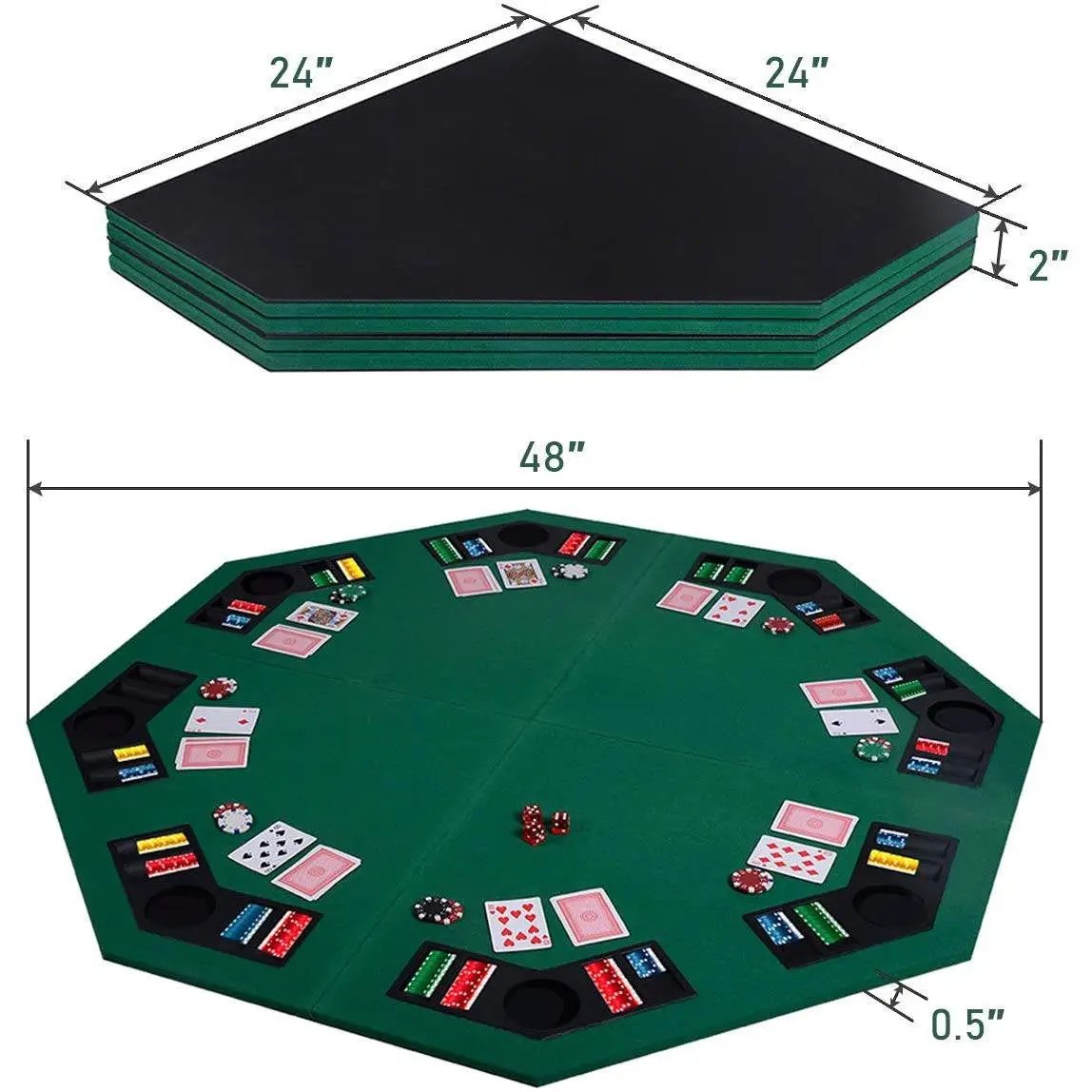 Folding 48-inch Octagon 8 Player Poker Table Top with Carry Case by HomePacific