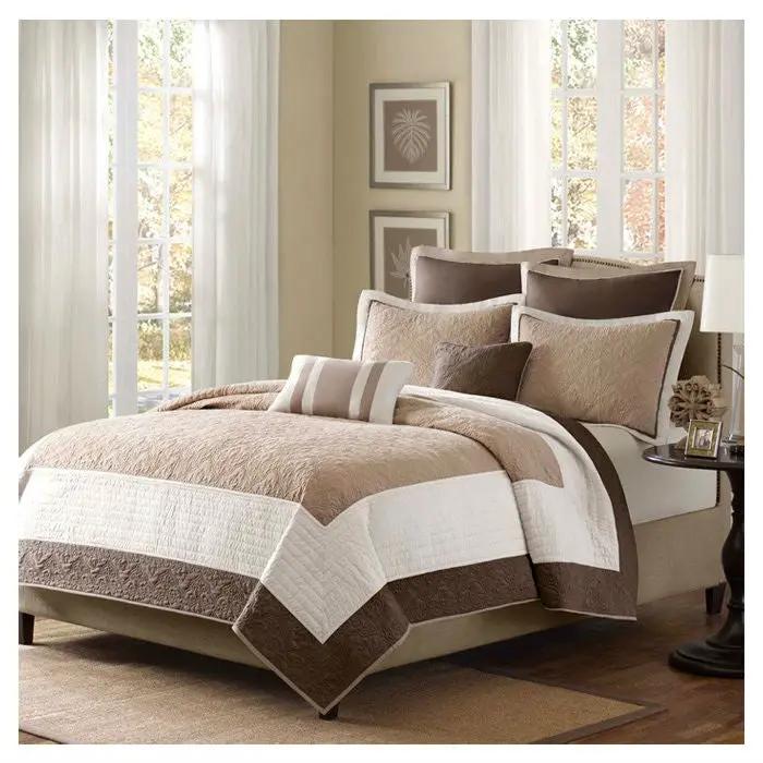 Full / Queen Brown Ivory Tan Cream 7 Piece Quilt Coverlet Bedspread Set by HomePacific