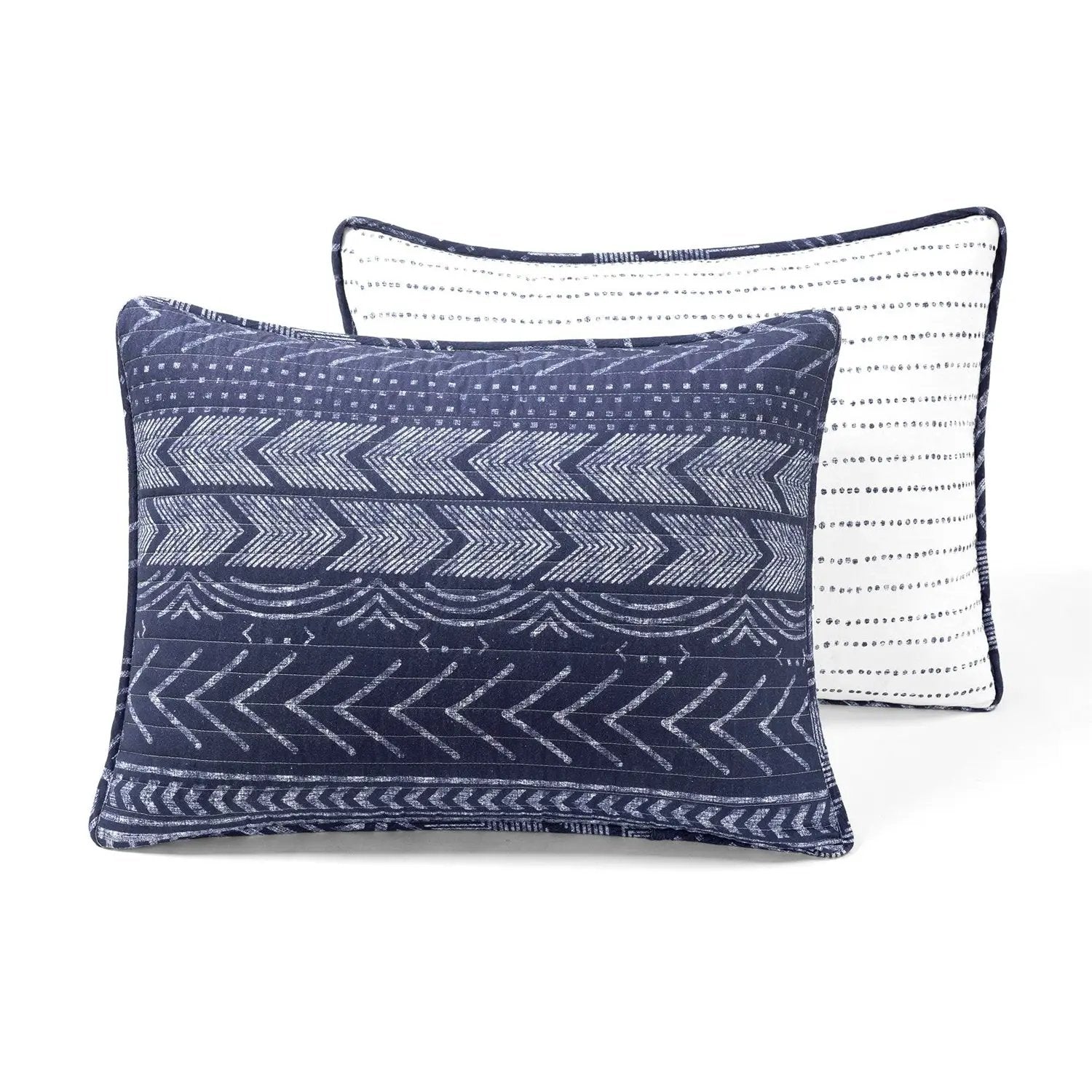 Full/Queen Scandinavian Chevron Navy Blue White Reversible Cotton Quilt Set by HomePacific