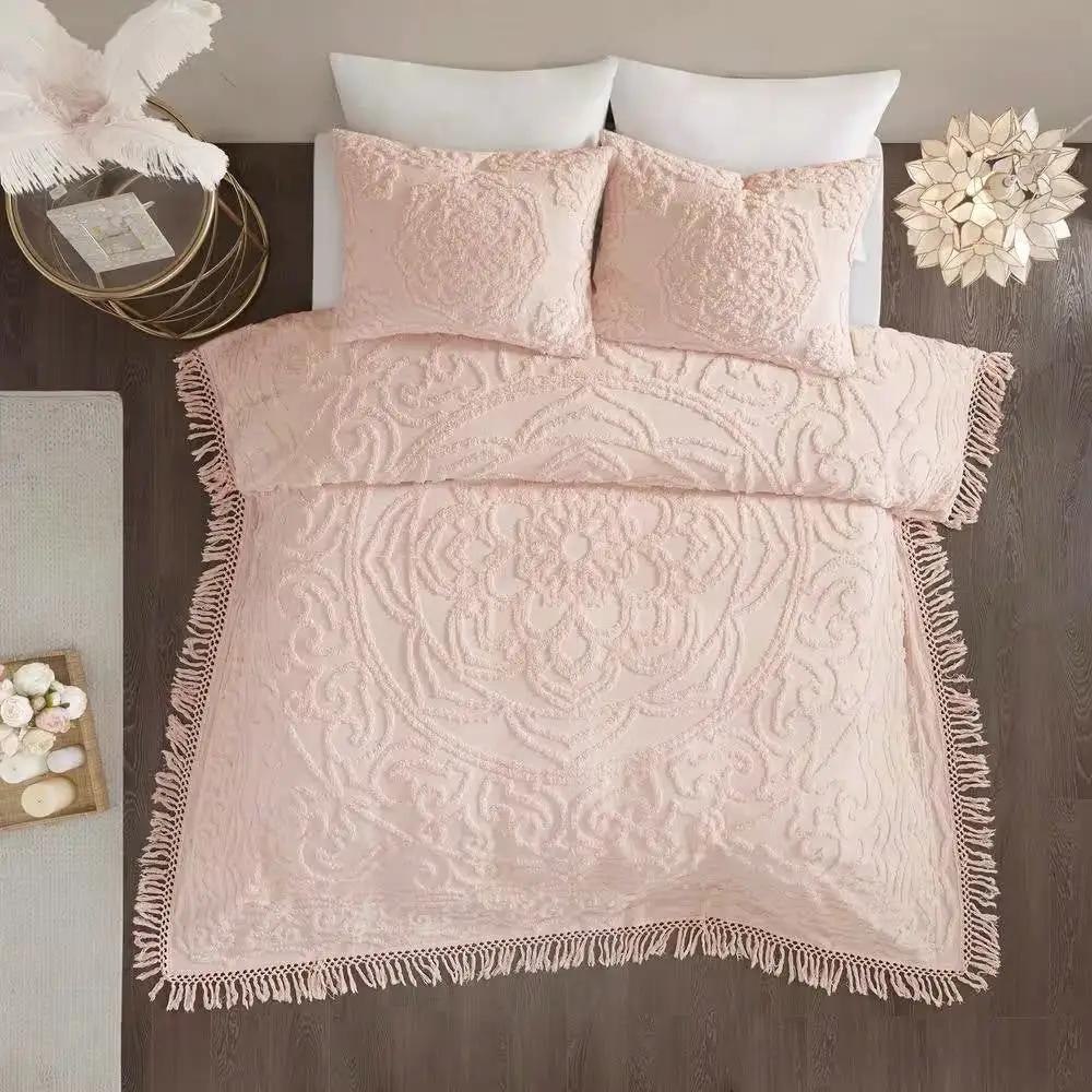 Full/Queen 100-Percent Cotton Chenille Bedspread with Fringe Hem in Pink Blush by HomePacific