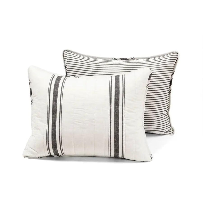 Full/Queen Black Off-White Cream Stripe Reversible Cotton 3-Piece Quilt Set by HomePacific