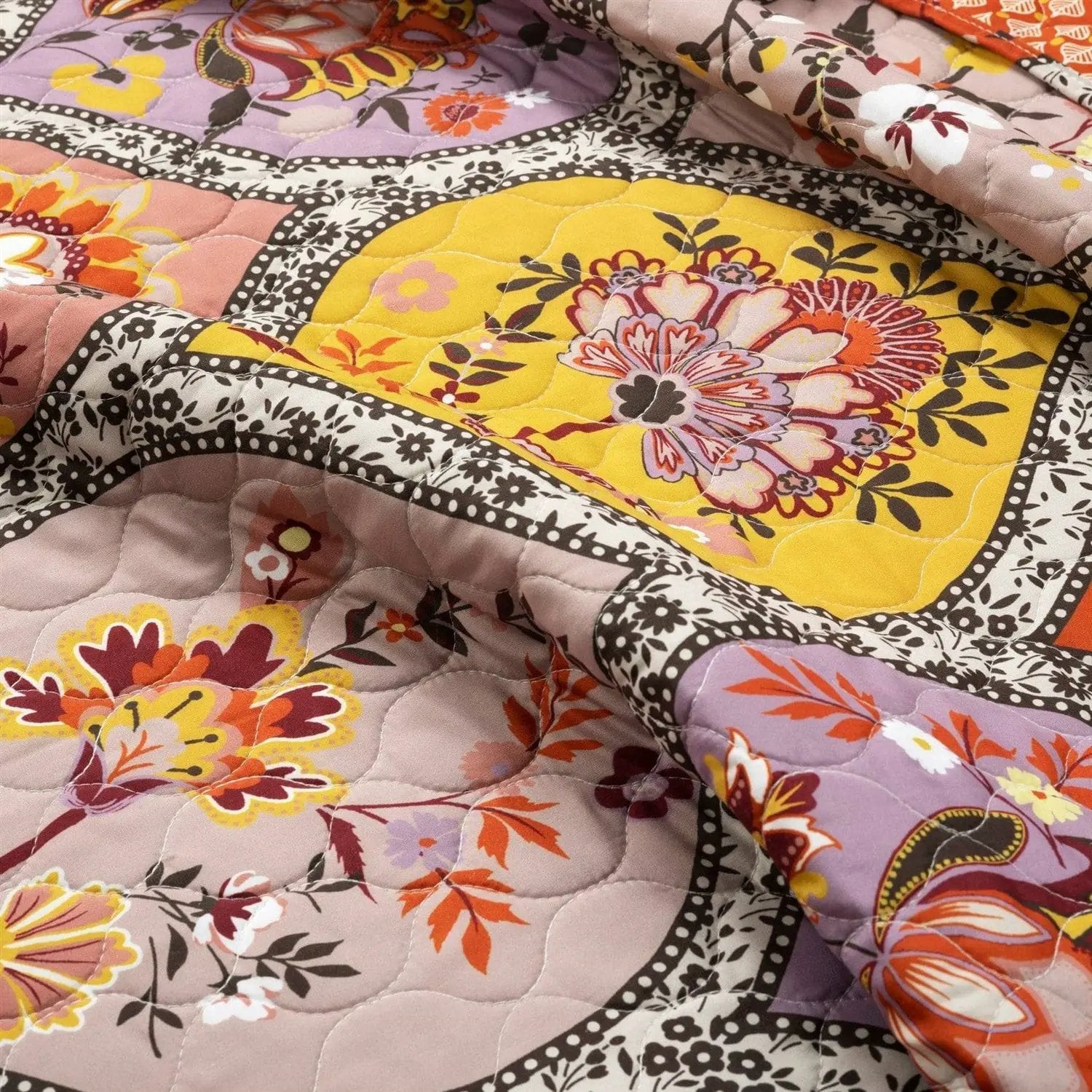 Full/Queen Boho Floral Lightweight Cotton Orange Mauve 3-Piece Quilt Set by HomePacific