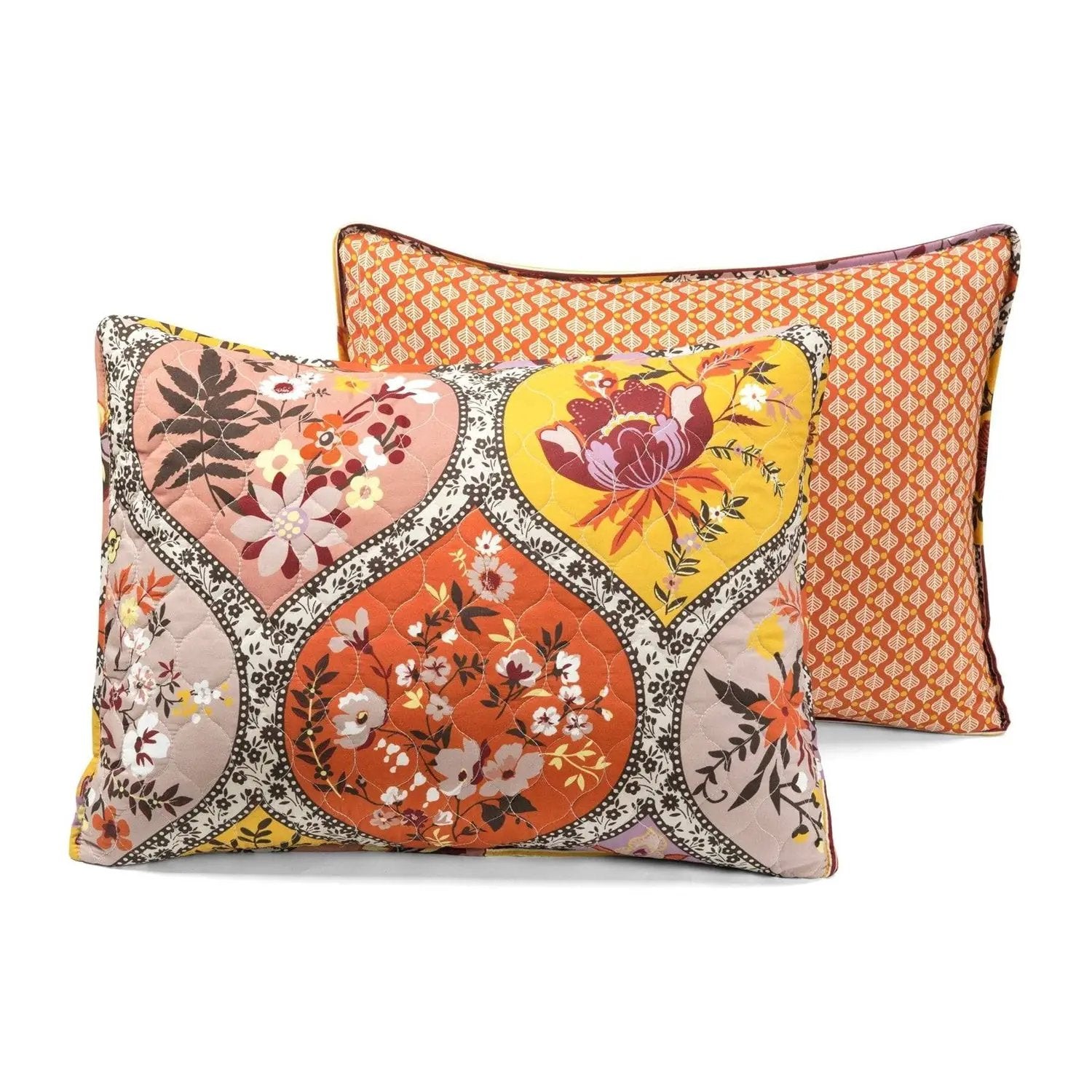 Full/Queen Boho Floral Lightweight Cotton Orange Mauve 3-Piece Quilt Set by HomePacific