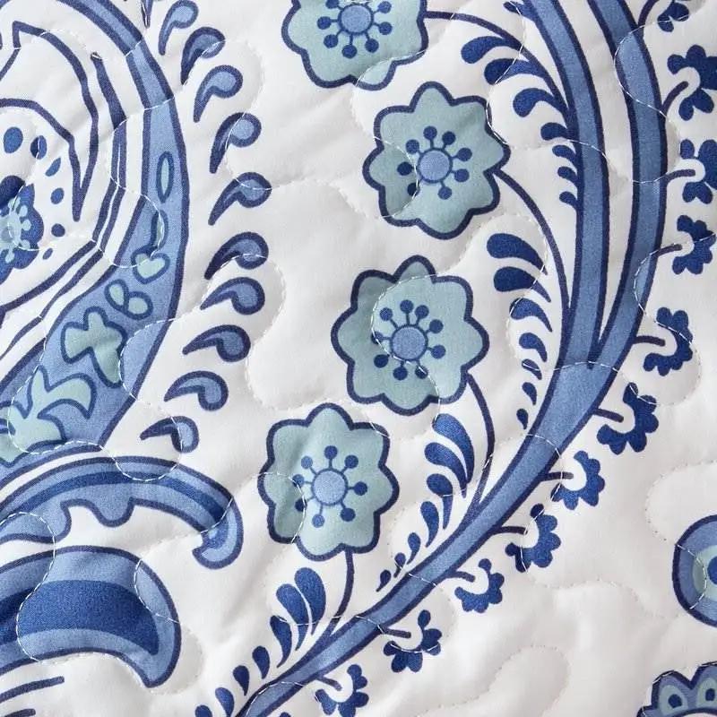 Full/Queen Size Soft Microfiber Reversible Blue/White Baroque Design Quilt Set by HomePacific