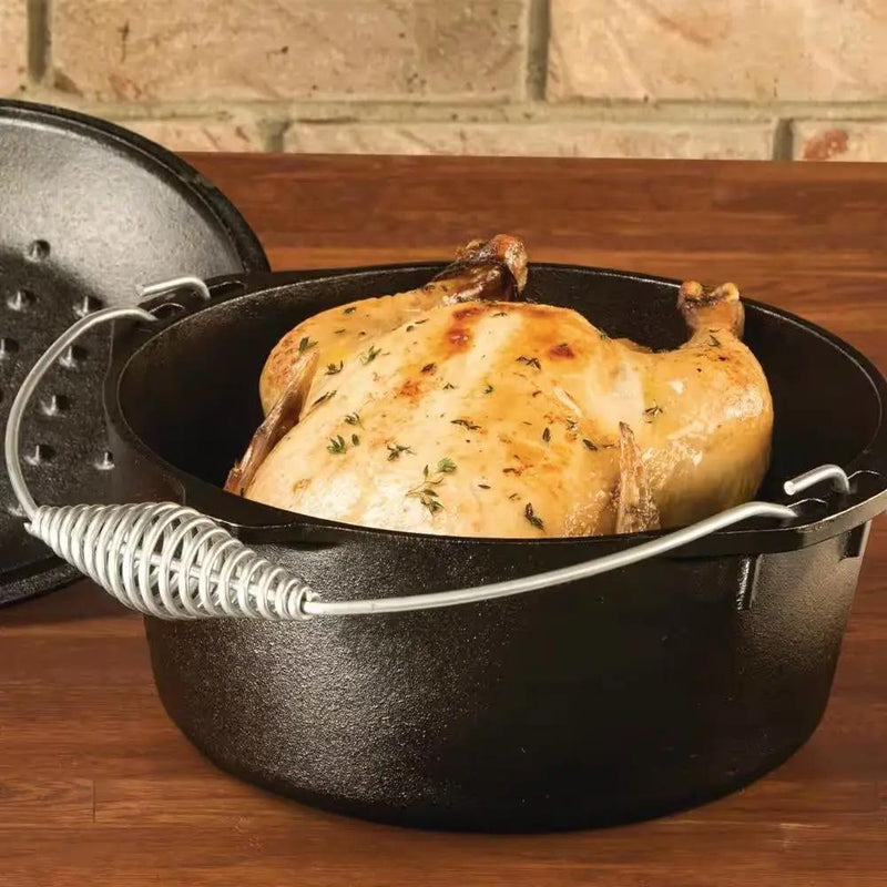 5-Quart Seasoned Cast Iron Dutch Oven with Lid and Spiral Wire Handle by HomePacific