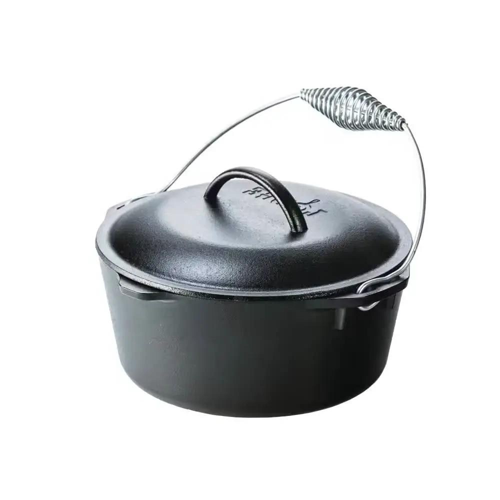 5-Quart Seasoned Cast Iron Dutch Oven with Lid and Spiral Wire Handle by HomePacific