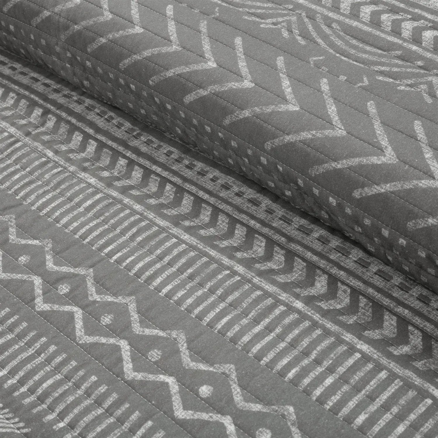 Full/Queen Scandinavian Dark Grey Chevron Reversible Cotton Quilt Set by HomePacific