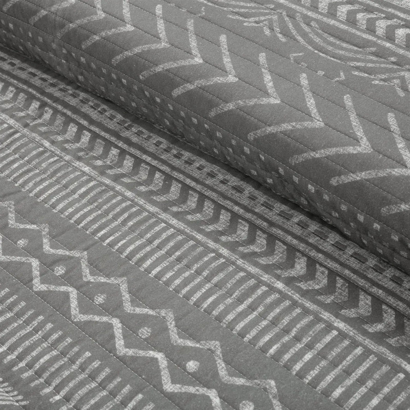 Full/Queen Scandinavian Dark Grey Chevron Reversible Cotton Quilt Set by HomePacific