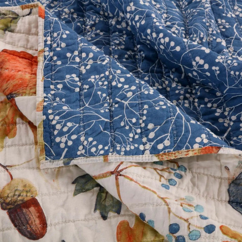 Full/Queen Blue Beige Birds Animals Floral Microfiber Reversible Quilt Set by HomePacific