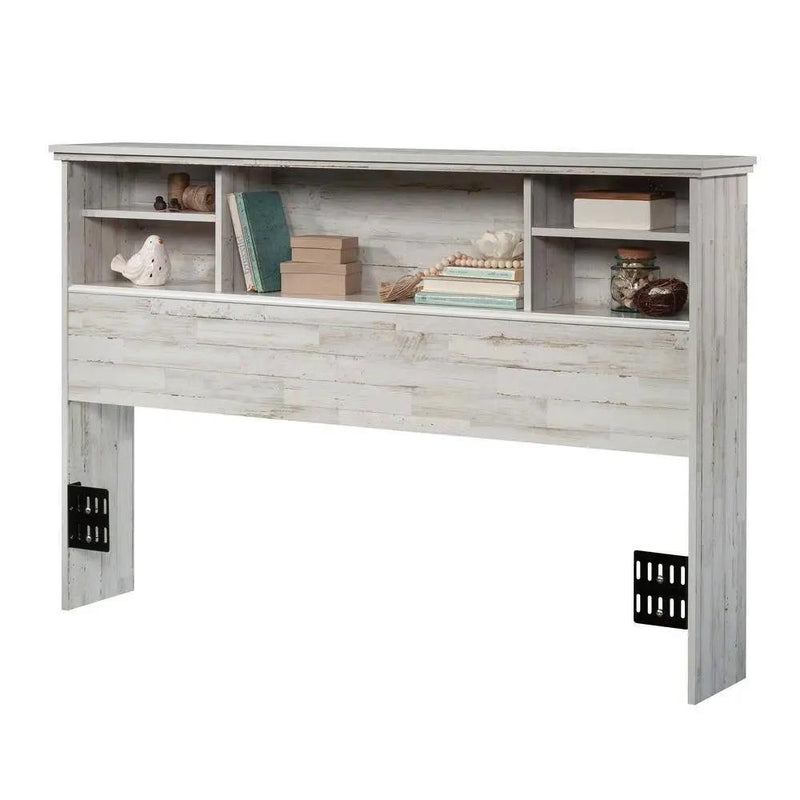 Full / Queen size Farmhouse Bookcase Headboard in Grey White Wood Finish by HomePacific