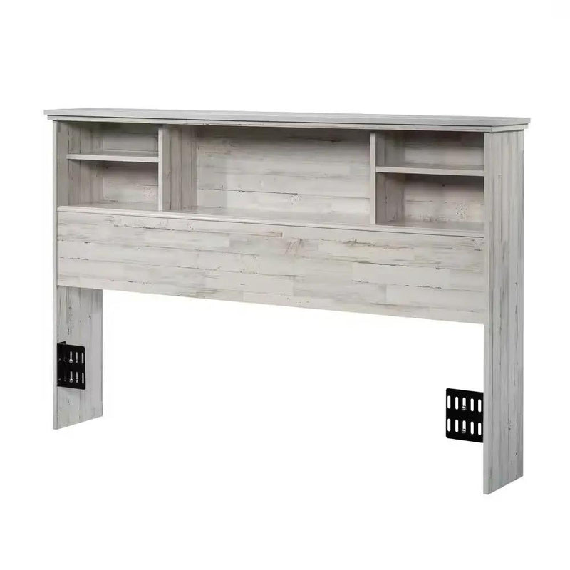 Full / Queen size Farmhouse Bookcase Headboard in Grey White Wood Finish by HomePacific