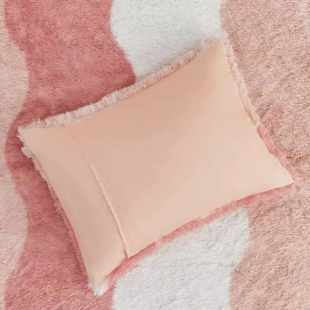 Full/Queen Pink Blush White Reversible Soft Sherpa Faux Fur 3-PC Comforter Set by HomePacific