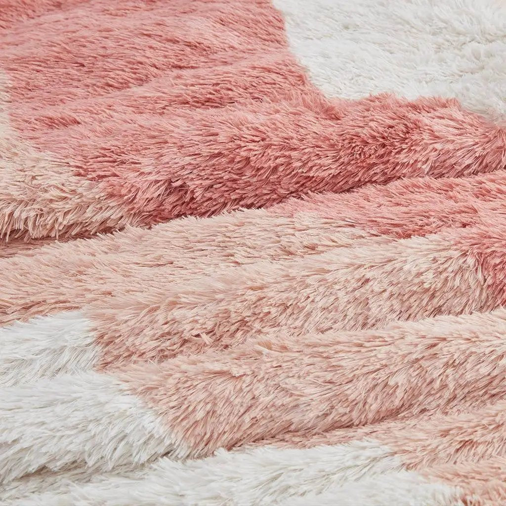 Full/Queen Pink Blush White Reversible Soft Sherpa Faux Fur 3-PC Comforter Set by HomePacific
