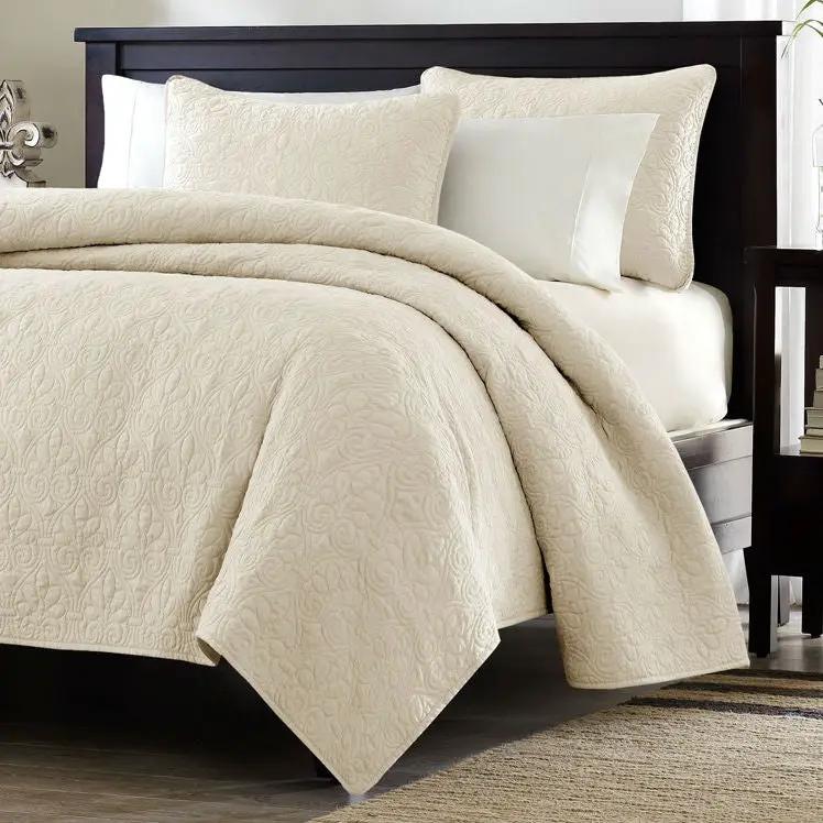 Full / Queen Ivory Beige Quilted Coverlet Quilt Set with 2 Shams by HomePacific