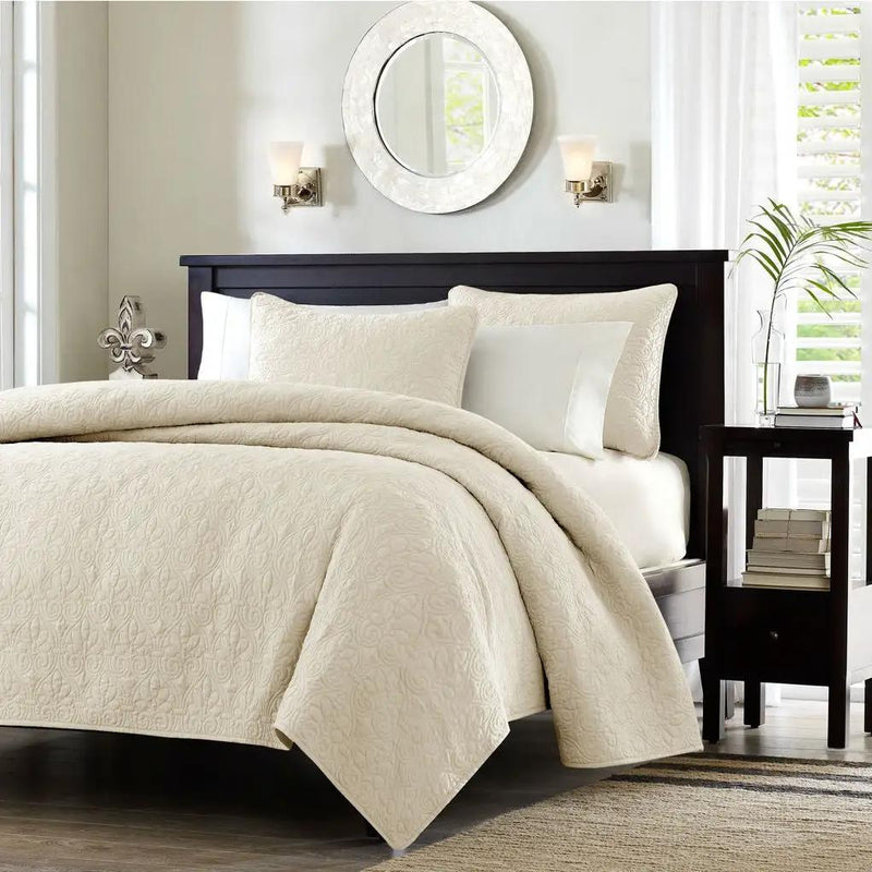 Full / Queen Ivory Beige Quilted Coverlet Quilt Set with 2 Shams by HomePacific