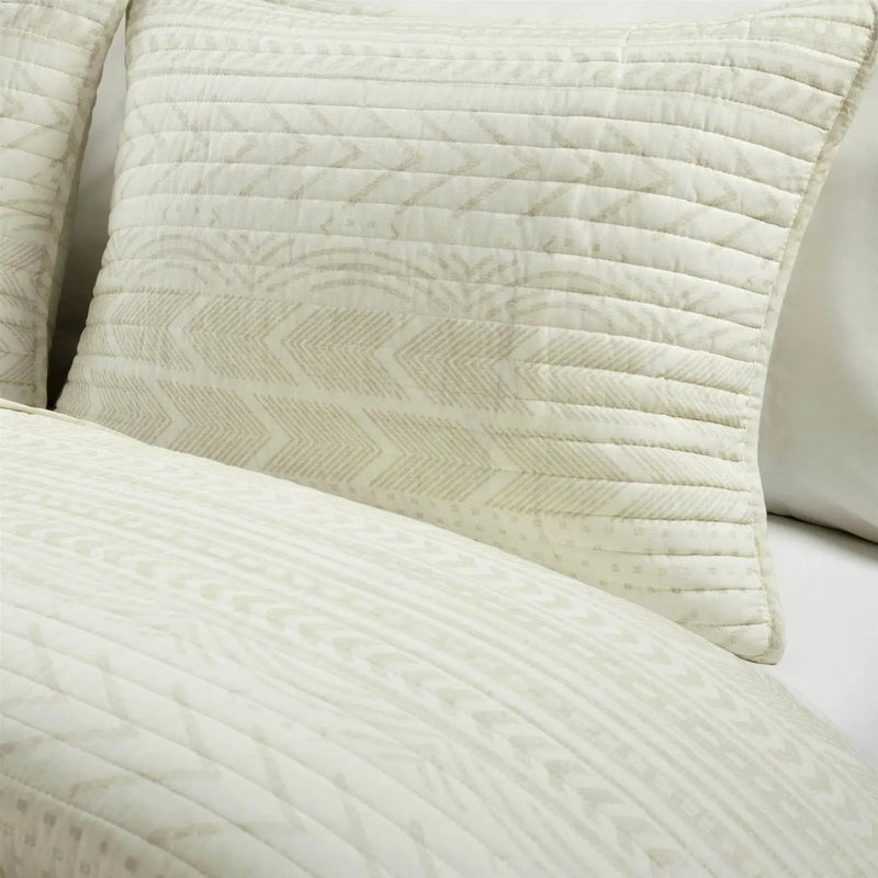 Full/Queen Scandinavian Chevron Ivory Beige Reversible Cotton Quilt Set by HomePacific