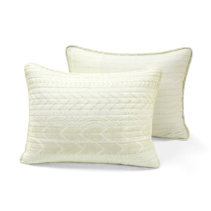 Full/Queen Scandinavian Chevron Ivory Beige Reversible Cotton Quilt Set by HomePacific