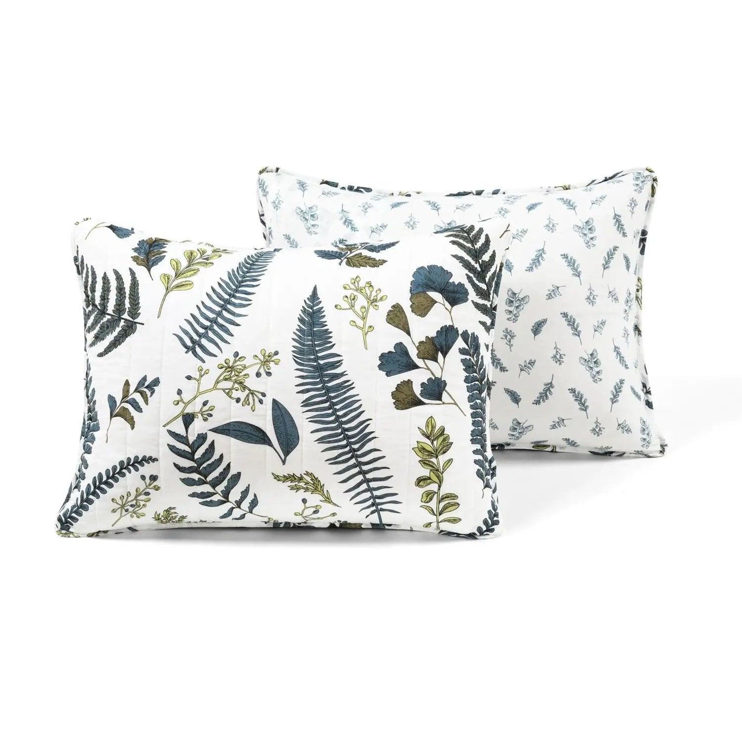 Full/Queen Reversible Cotton Lightweight Floral Fern Leaves 3 Piece Quilt Set by HomePacific