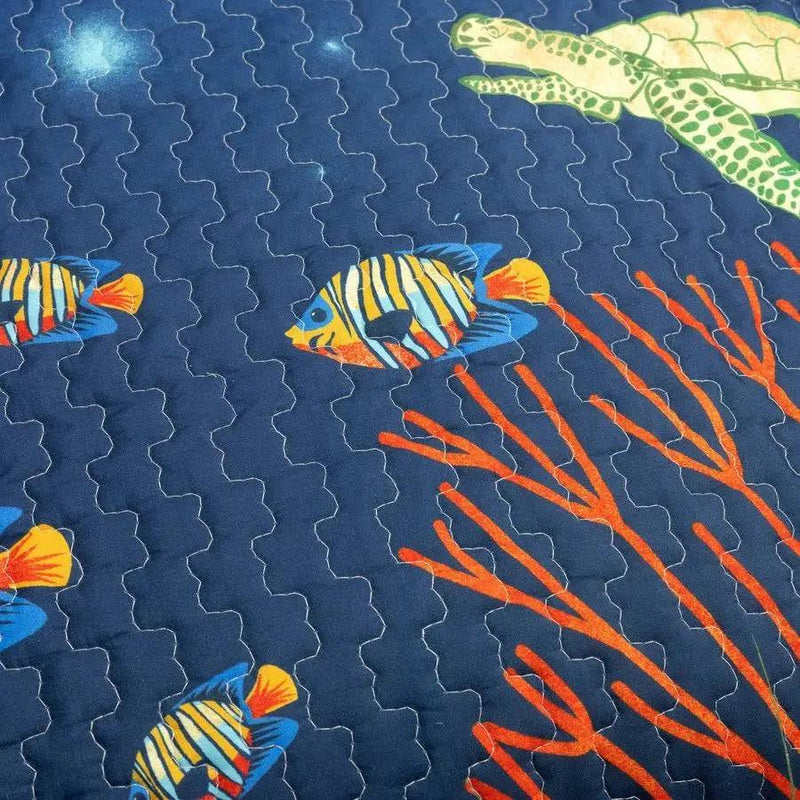Full/Queen 3 Piece Ocean Navy Blue Clown Fish Coral Reef Reversible Quilt Set by HomePacific