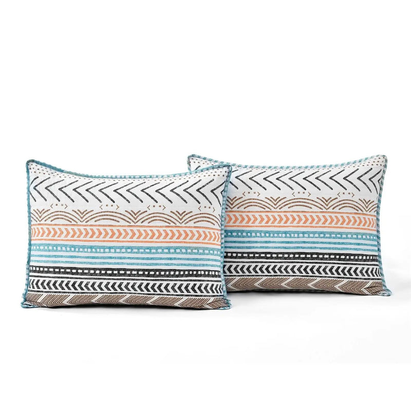 Full/Queen Scandinavian Chevron Teal White Orange Reversible Cotton Quilt Set by HomePacific
