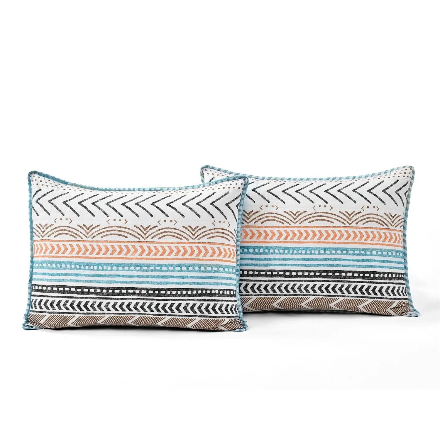 King Scandinavian Chevron Teal White Orange Brown Reversible Cotton Quilt Set by HomePacific